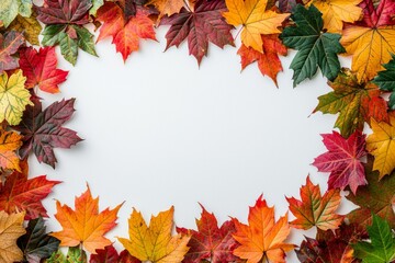 Obraz premium Autumn Maple Leaves Flat Lay White Background created with Generative AI