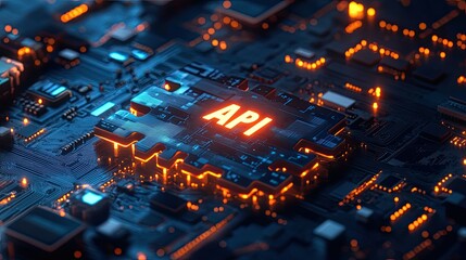 API integration concept with glowing circuit board design
