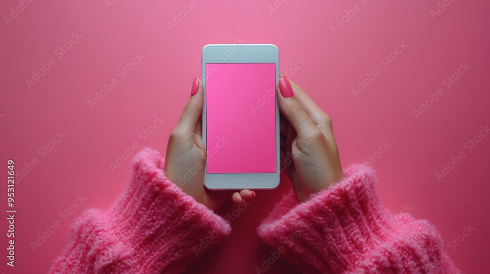 Aufkleber 3d render of a human hand holding an abstract mobile device in a horizontal position with a blank wh