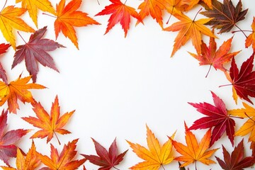 Autumn Maple Leaves Flat Lay White Background created with Generative AI