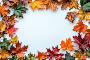 Autumn Maple Leaves Flat Lay White Background created with Generative AI