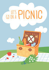 Picnic card. Colorful cute summer flyer template