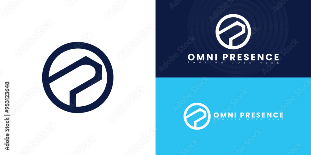 Poster modern circle vector initial letter op or po logo in blue color isolated on multiple background colo