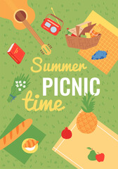 Summer picnic time card template. Cute flyer