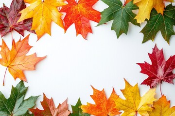Fototapeta premium Autumn Maple Leaves Flat Lay White Background created with Generative AI