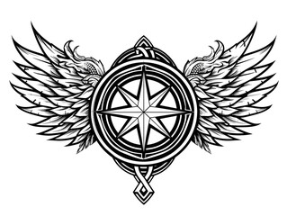 Fototapeta premium Winged Compass very simple traditional tattoo flash styles illustration