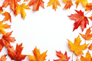 Autumn Maple Leaves Flat Lay White Background created with Generative AI