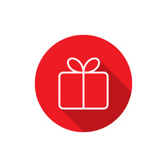 Gift box line icon with long shadow. Present package concept