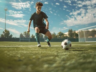 soccer player kicking ball