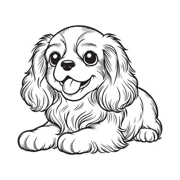 recommend clip art: Line art of Cavalier King Charles Spaniel Dog sitting and smiling vector