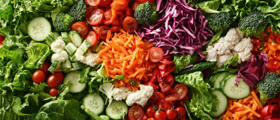 Leafy green salad with a variety of fresh vegetables, rich in vitamins and minerals, brain health focus