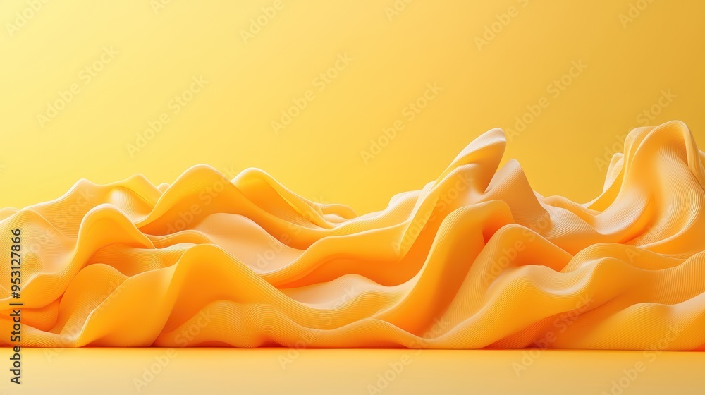 Poster minimalist 3d render of vibrant yellow and orange abstract waves with realistic book and sun rays on