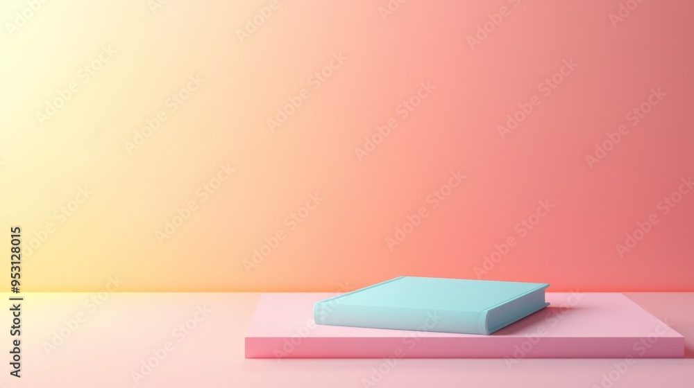 Poster bright minimalism - abstract 3d scene with dynamic light and realistic book in 8k resolution, sunny 