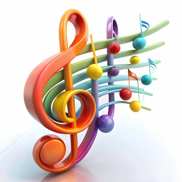 recommend clip art: a 3d staff with colorful musical notes on white background
