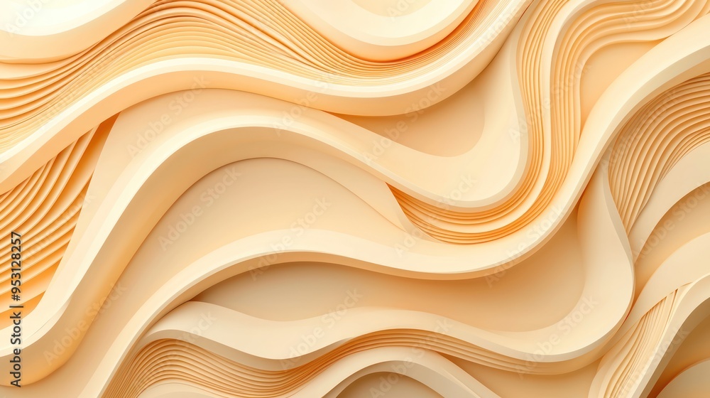 Aufkleber golden wave forms: abstract 3d design in vibrant gradient tones with realistic book focus and soft s