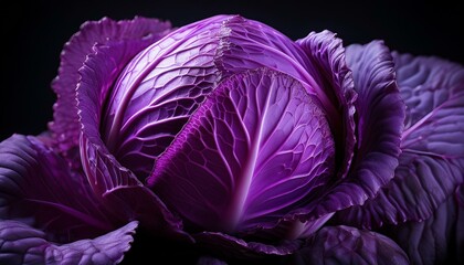 Obraz premium red cabbage head, purple, fresh, healthy, head, organic, garden, leaves, 