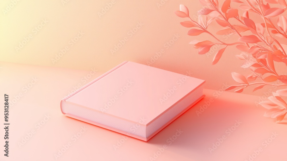 Poster radiant sunrays - abstract 3d render with minimalist design and realistic book on brightly lit backg