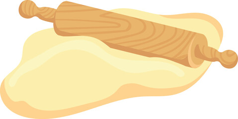 Rolling pin on dough. Baking preparation color icon