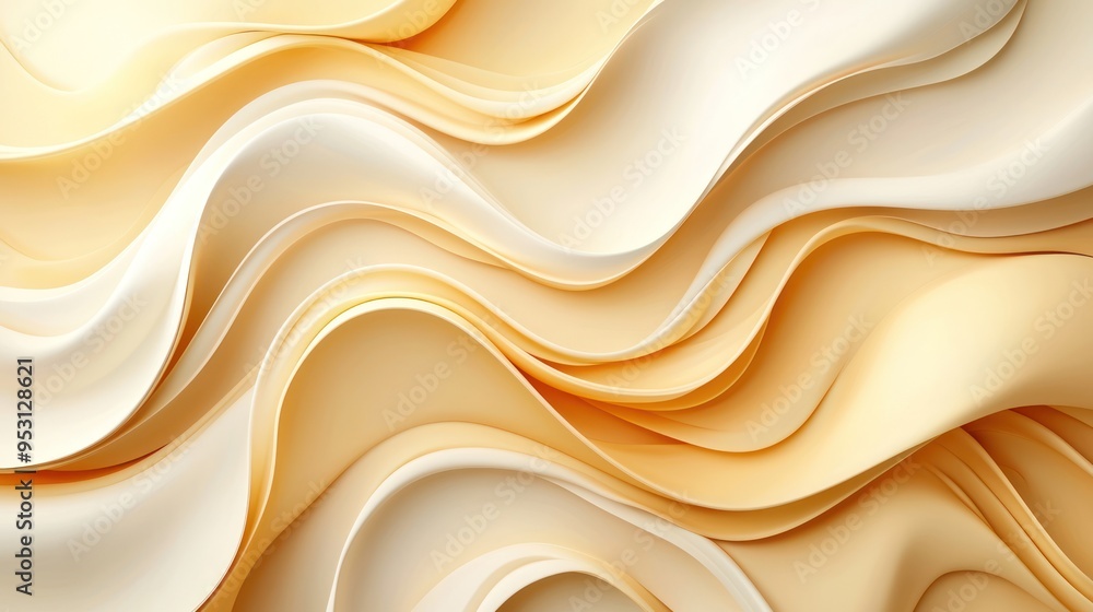 Poster radiant golden waveforms - detailed abstract 3d design with realistic book in warm gradient lighting