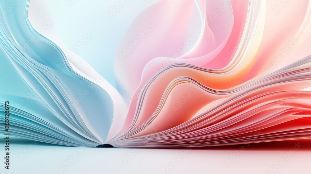 Poster vibrant sunny abstract 3d render with realistic book detail and soft gradient background in high def
