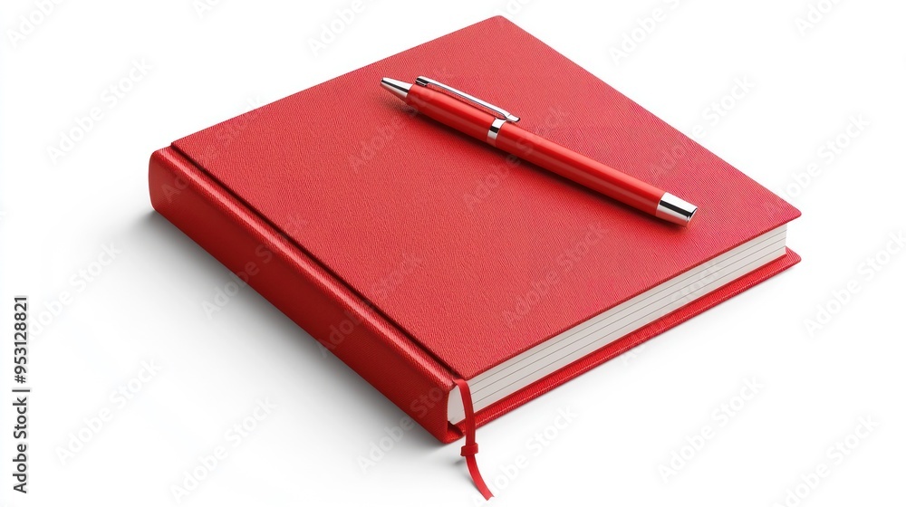 Poster modern pen set with closed notebook on white background - detailed realistic 8k image, generative ai