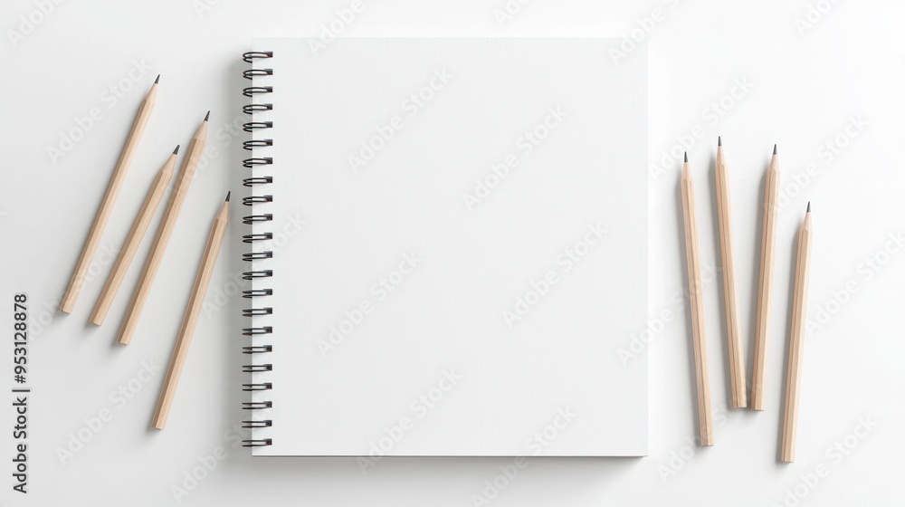 Aufkleber detailed charcoal sketching essentials - spiral-bound sketchbook with pencils in realistic style on 