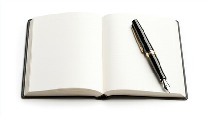 Vintage Fountain Pen on Open Diary with Bookmark - High Detail Realistic 8K Image on White Background, generative AI