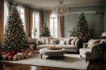 Obraz premium Stylish interior with beautiful Christmas tree 
