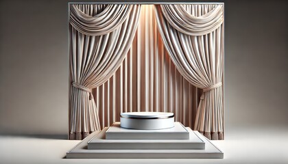 Elegant Product Stage with Plinth and Beautiful Drapes. Premium Product Template. Generative AI