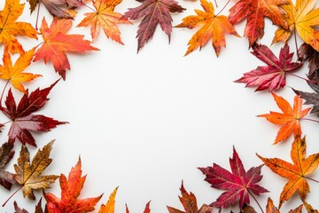 Autumn Maple Leaves Flat Lay White Background created with Generative AI