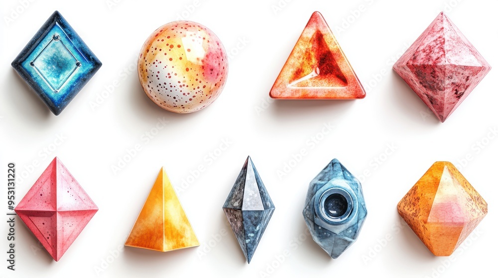 Poster 3d render set of assorted abstract colorful volumetric doodles and simple geometric shapes isolated 