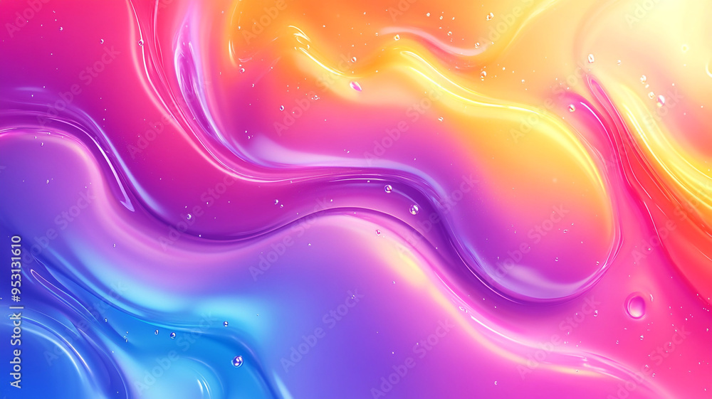 Poster colorful abstract illustration of swirling liquid patterns with vibrant hues and gradients creating 