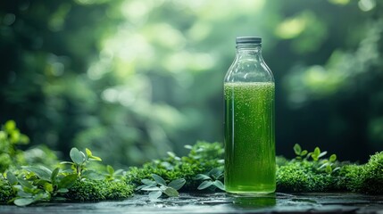 Refreshing Chlorophyll Infused Water in Clear Bottle for Healthy hydration Concept.