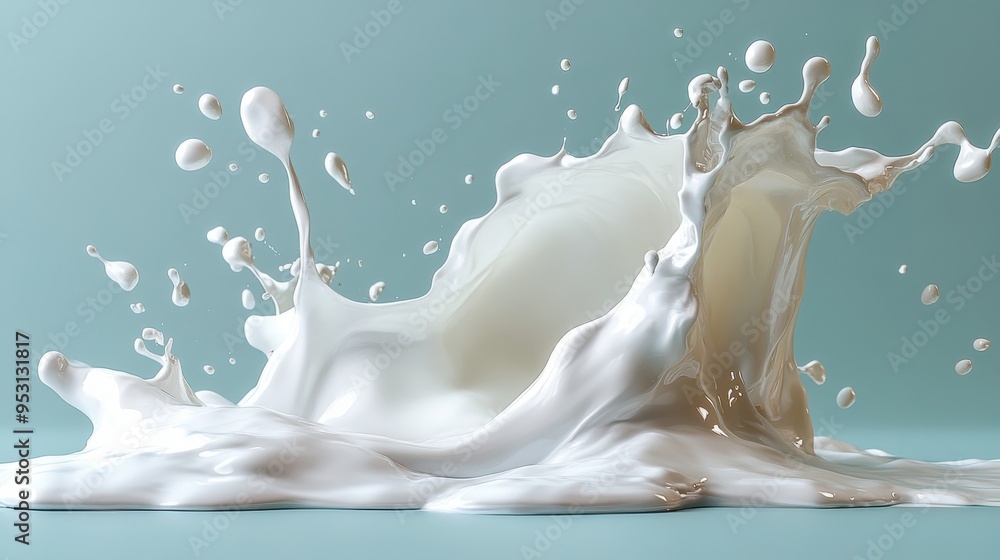 Poster 3d render collection of assorted abstract design elements featuring white paint splashes and liquid 