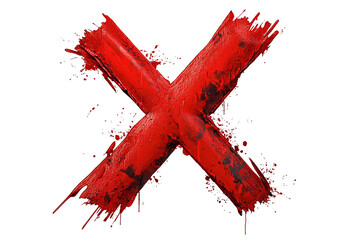 A red cross sign made with a paintbrush stroke.