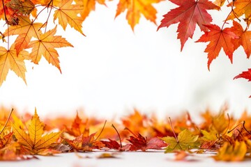 Autumn Maple Leaves Flat Lay White Background created with Generative AI