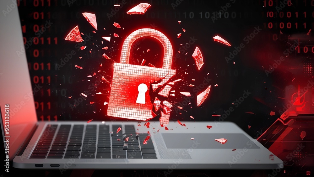 Poster digital system breach with red padlock display
