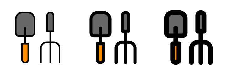 Editable shovel and rake vector icon. Gardening, landscaping, horticulture. Part of a big icon set family. Perfect for web and app interfaces, presentations, infographics, etc