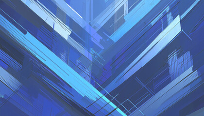 abstract blue background with rays with architectural and construction lines and shapes	