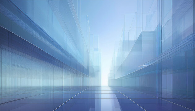 abstract blue background with rays with architectural and construction lines and shapes	