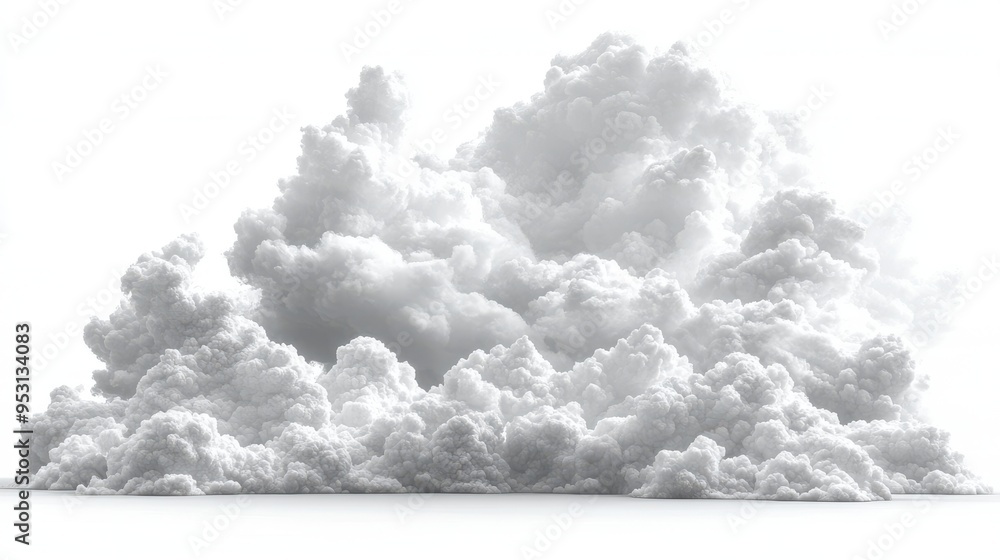 Poster 3d render of abstract white cumulus clouds shapes from different perspective views isolated on a whi