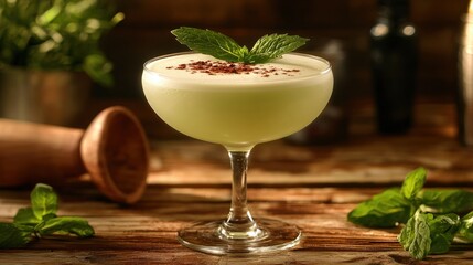 Refreshing Classic Grasshopper Cocktail Served in Elegant Coupe Glass