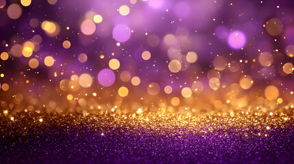 Obraz premium Purple and Gold Glitter Background with Bokeh Lights