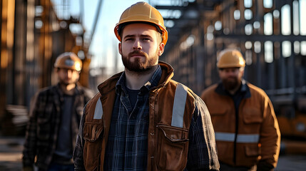 Fototapeta premium Construction Worker in Hard Hat and Safety Vest - On the Job