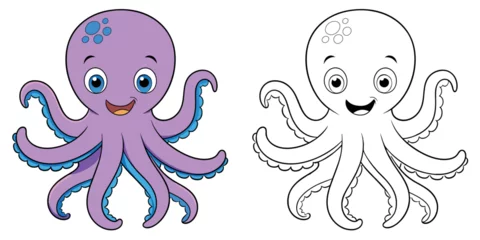 Poster Cute Octopus Smile Cartoon Coloring Page For Kids