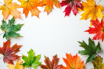 Fototapeta premium Autumn Maple Leaves Flat Lay White Background created with Generative AI