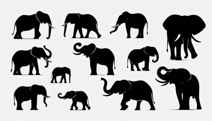 set of elephant silhouettes