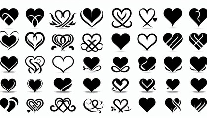 set of silhouettes of love symbol