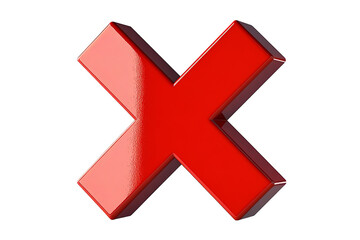 Fototapeta premium A glossy red 'X' symbol isolated on a white transparent background.