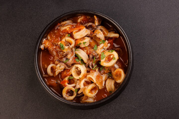 Calamari Fra Diavolo is Italian Dish, Squid Ring With Spicy Tomato Sauce.